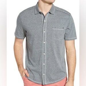 Tommy Bahama Men’s Bodega Cove Knit Short Sleeve Buttonup Shirt Gray Size Medium